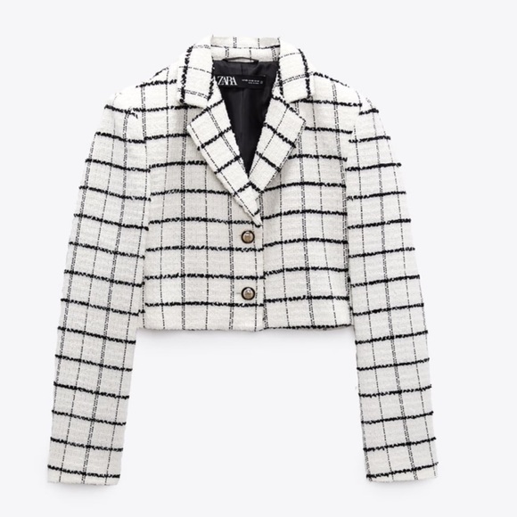 ZARA SET TEXTURED WEAVE PLAID CROPPED JACKET AND SHORTS - Picture 10 of 12